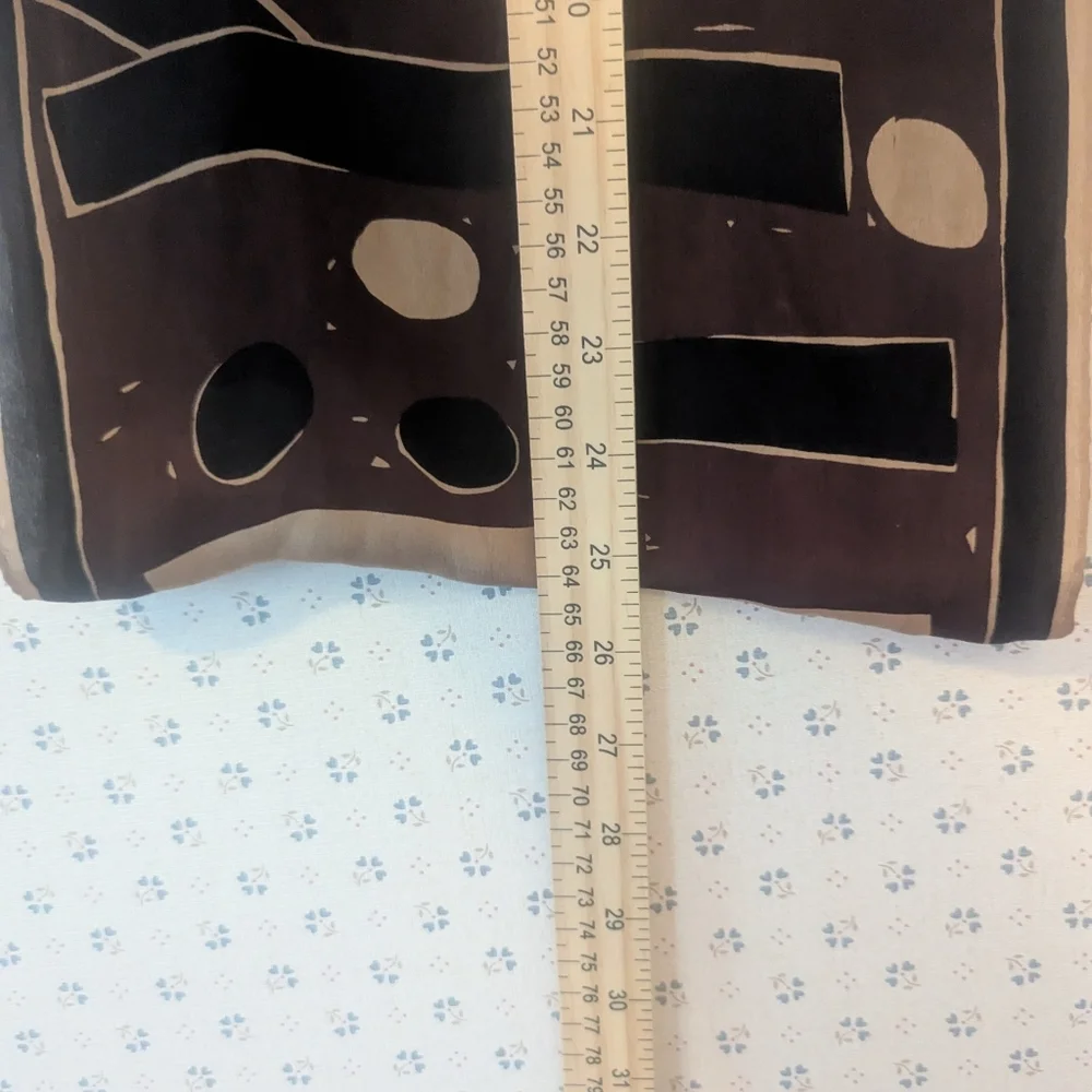 Vera Vintage Silk Scarf Skinny Brown Black Cream Patterned 1970's